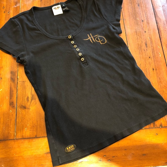 Harley Davison ladies black / gold shirt. EUC!